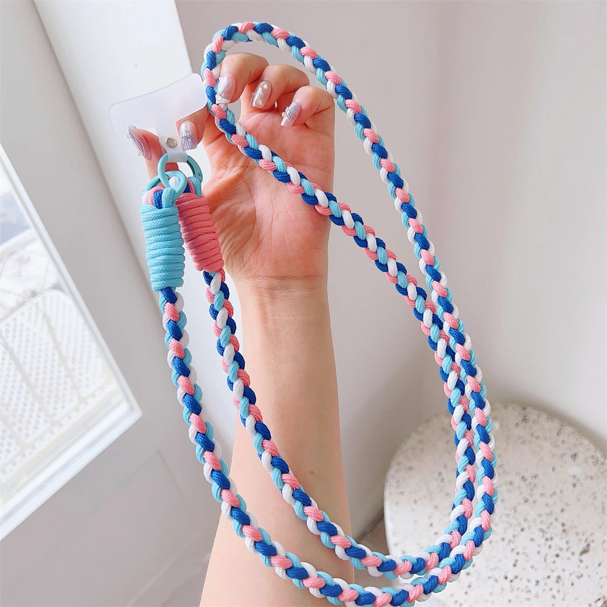 Colorful Braided Crossbody Lanyard Strap with Keychain & Patch – Universal Phone Accessory