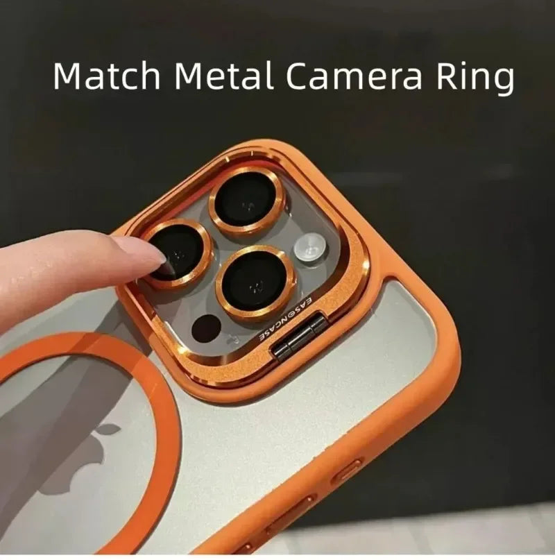 Luxury Magnetic Shockproof Phone Case For iPhone 16 15 17 Pro Max Stand Glass Lens Protector Cover