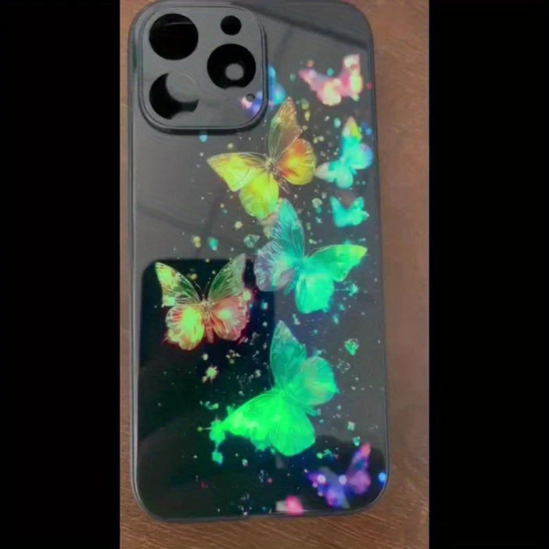 Colorful Butterfly Print Tempered Glass Case for iPhone 7, 8 Plus, X, XR, XS, 11, 12, 13, 14, 15, 16, 17 Pro Max, 16E, 17Air – Luxury Glossy Back Cover