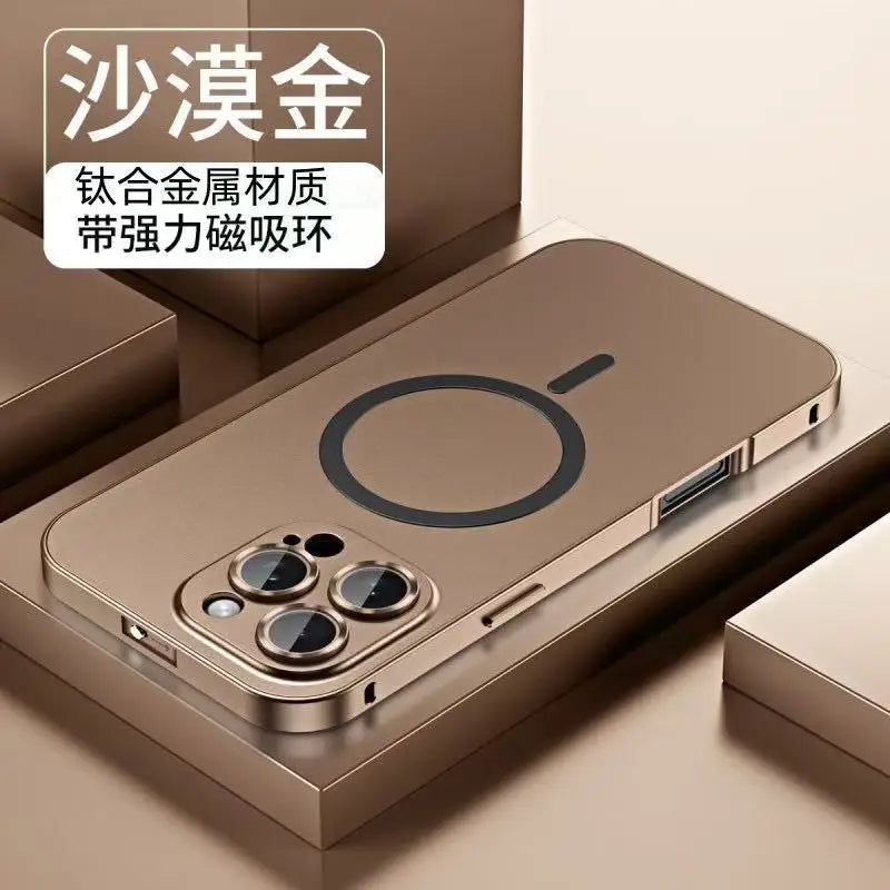 Fashion Aluminum Metal Magnetic Case For iPhone Max Pro 14 13 12 Magsafe Wireless Charging Glass Lens Backboard Cover