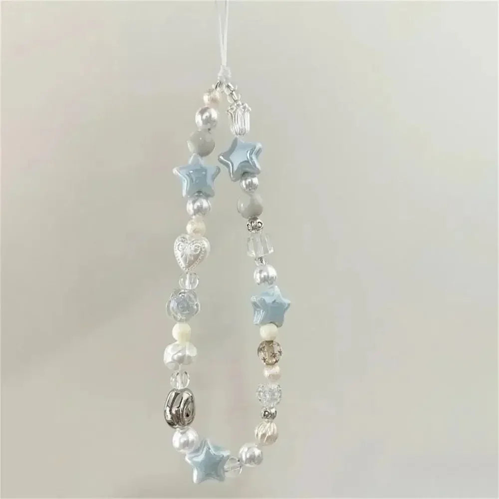 Beaded Phone Charm Strap – Handmade Star & Pearl Lanyard