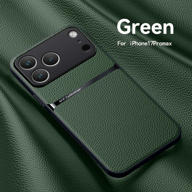 Magnetic Leather Phone Case For iPhone 17 16 13 12 11 Pro Max Cases For iPhone 17 Air 15 14 Pro Max 16 Plus Lens Protector Cover
