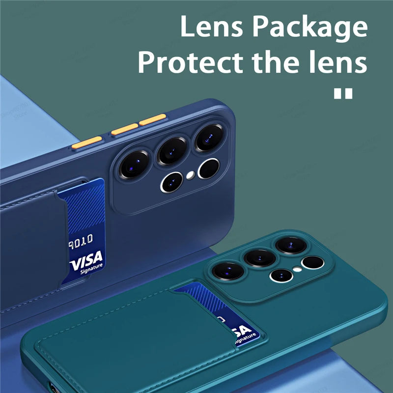 Liquid Silicone Case For Samsung Galaxy S25 S24 S23 S22 S21 S20 Ultra Plus FE Edge Card Holder Case For Samsung A56 A55 A54 A53