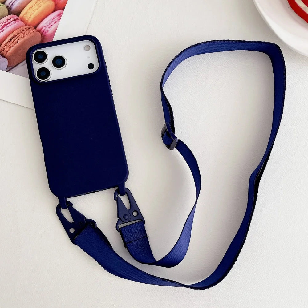 Crossbody Necklace Strap Lanyard Matte Silicone Case For iPhone 14 Pro Max 11 12 13 Plus SE Shockproof Cover