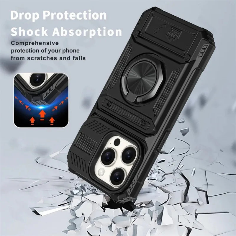 Case For iPhone 16 15 14 13 12 11 Pro Max Plus Magnetic Rotated Ring Kickstand Heavy Duty Drop Protection Wallet Cover