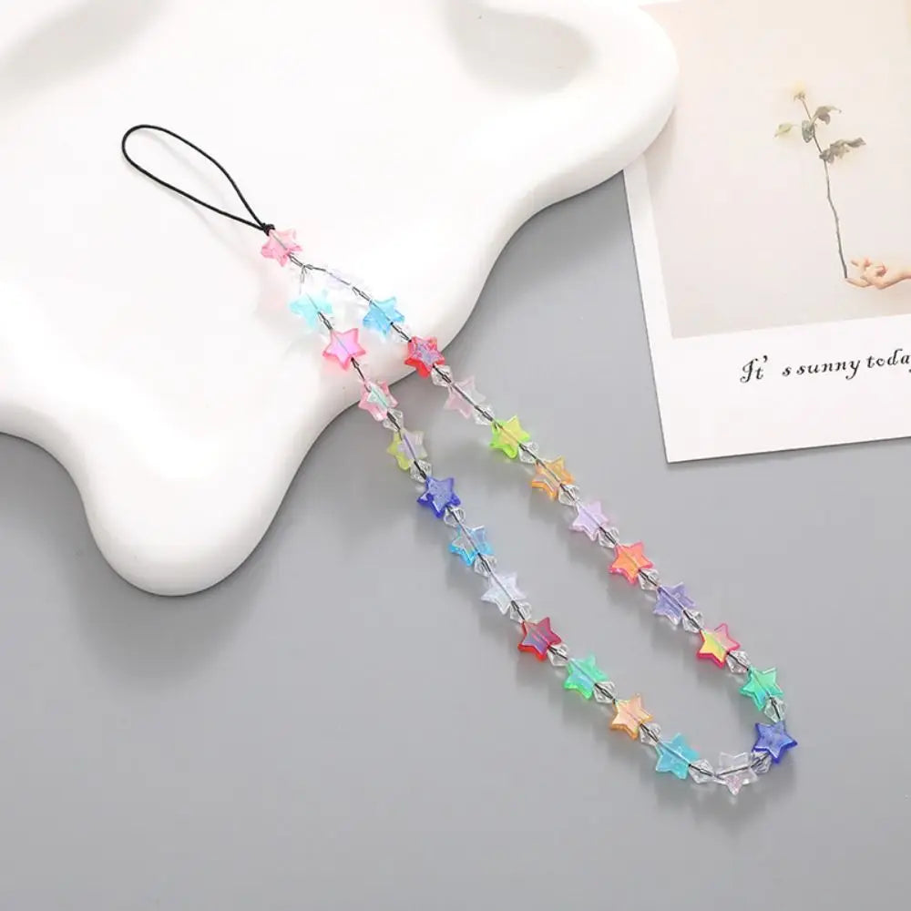 Beaded Phone Charm Strap – Handmade Star & Pearl Lanyard