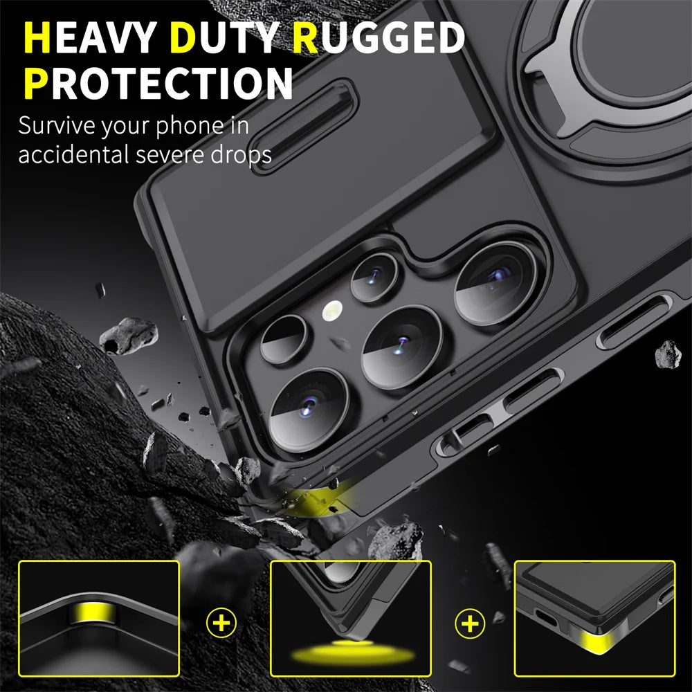 Slide Camera Protection Magnetic Stand Phone Case for Samsung S25 Edge S24 S23 Plus S21 S22 Ultra FE A54 A15 A14 A05 A05S Cover