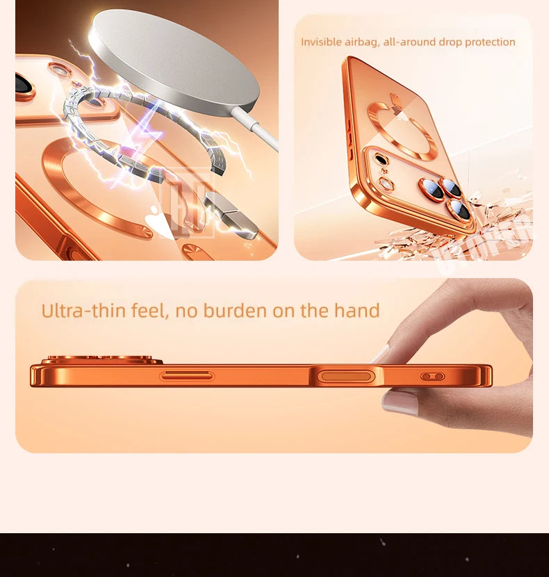 Lightweight Soft TPU Plating Case for iPhone 17 pro max 17 Air 16 15 14 13 12 11 Pro Max Plus Maga safe Magnetic Lens Protect Clear Cover