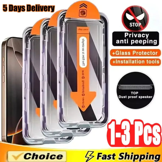 1–3pcs 8K Privacy Tempered Glass – Dust-Free Screen Protector for iPhone 11–16 Series