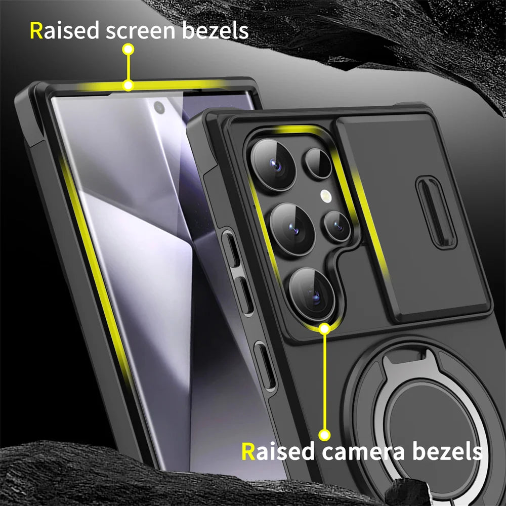 Slide Camera Protection Magnetic Stand Phone Case for Samsung S25 Edge S24 S23 Plus S21 S22 Ultra FE A54 A15 A14 A05 A05S Cover