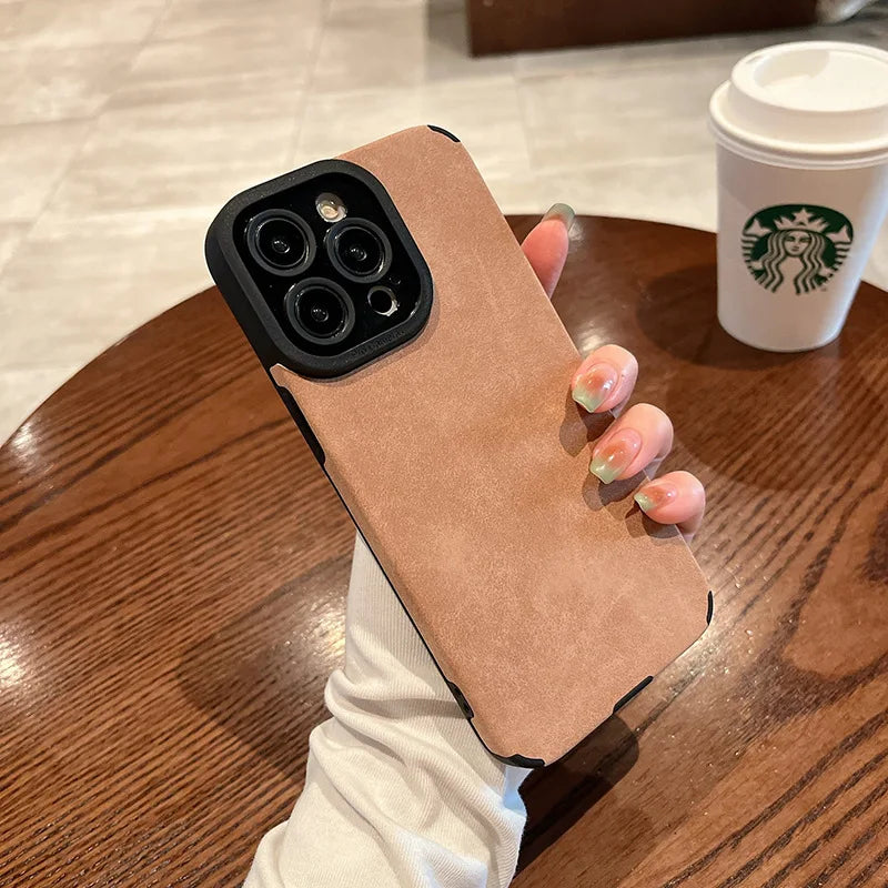 Fashion Matte Leather Silicone Case For iPhone 14 Plus 12 13 11 16 15 Pro Max Lens Protection Shockproof Cover