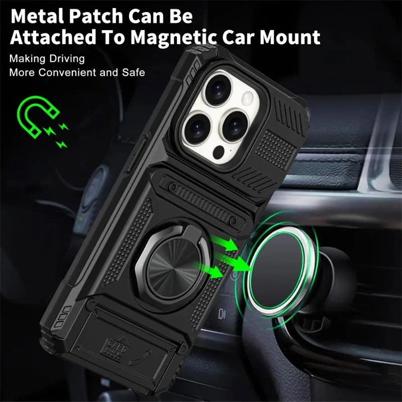 Case For iPhone 16 15 14 13 12 11 Pro Max Plus Magnetic Rotated Ring Kickstand Heavy Duty Drop Protection Wallet Cover