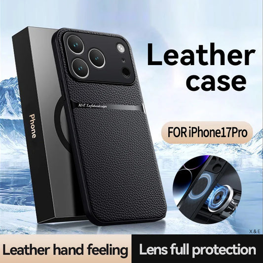 Magnetic Leather Phone Case For iPhone 17 16 13 12 11 Pro Max Cases For iPhone 17 Air 15 14 Pro Max 16 Plus Lens Protector Cover