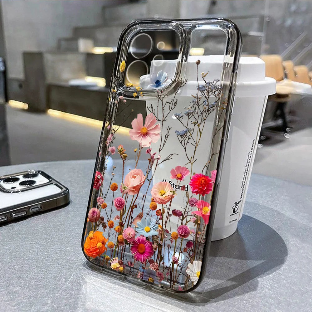 Floral Soft Silicone Case for iPhone 16 Pro, 17 Pro Max, 15, 16E – Shockproof Transparent Phone Cover