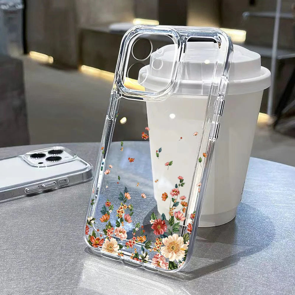 Flower Case For iPhone 11 Cases iPhone 12 13 Pro Max X XR XS Max Plus iPhone Clear Shockproof Cover