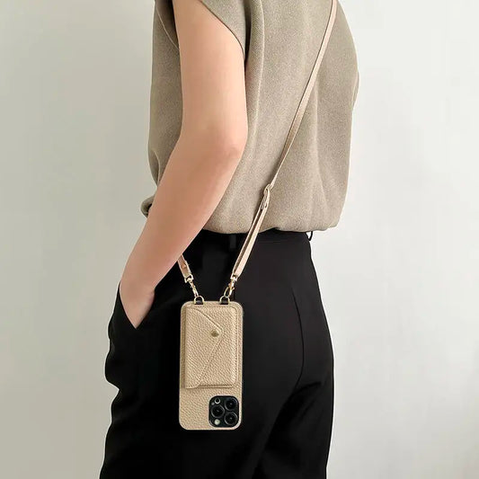 Luxury Crossbody strap lanyard wallet leather case for iPhone 16 17 16pro 15 pro card holder phone cover