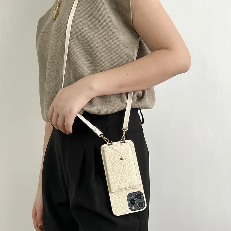 Luxury Crossbody strap lanyard wallet leather case for iPhone 16 17 16pro 15 pro card holder phone cover