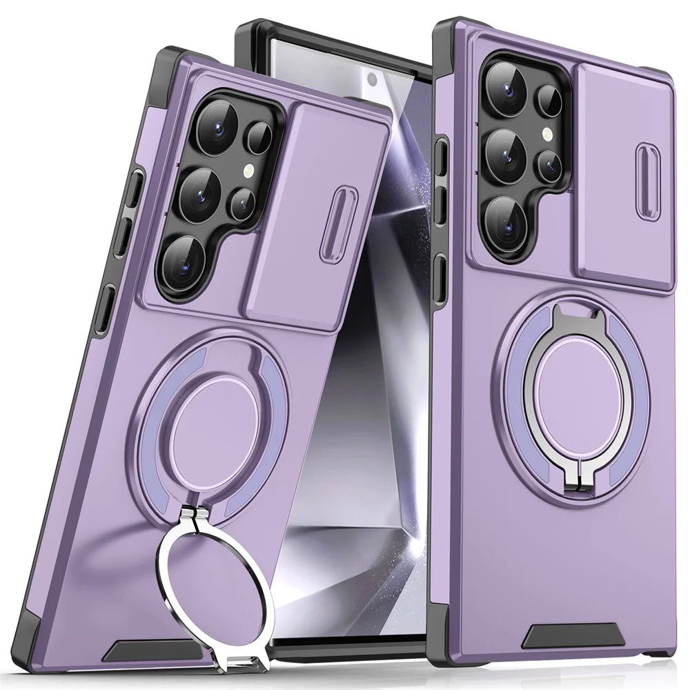 Slide Camera Protection Magnetic Stand Phone Case for Samsung S25 Edge S24 S23 Plus S21 S22 Ultra FE A54 A15 A14 A05 A05S Cover