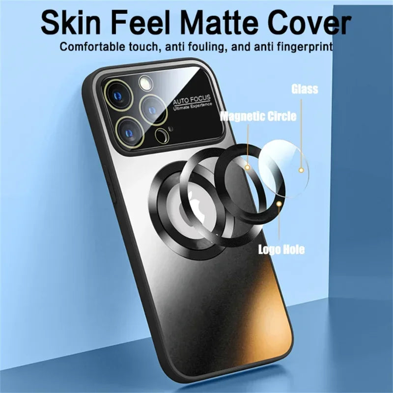 New Titanium Metallic Luxury Matte Case For iPhone 16 15 14 13 12 11 Pro Max Plus For Magsafe Glass Lens Camera Protection Cover