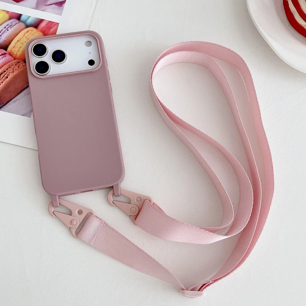 Crossbody Necklace Strap Lanyard Matte Silicone Case For iPhone 14 Pro Max 11 12 13 Plus SE Shockproof Cover