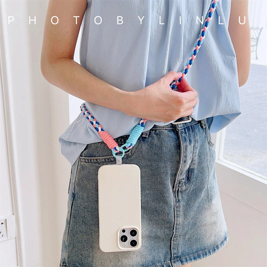 Colorful Braided Crossbody Lanyard Strap with Keychain & Patch – Universal Phone Accessory