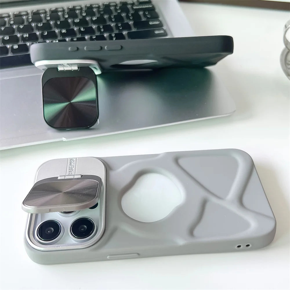 Fashion Logo Hole Magnetic Case for iPhone 17Air 11 12 13 14 15 16 17 Pro Max Plus Lens Protection Stand Magsafe Silicone Cover