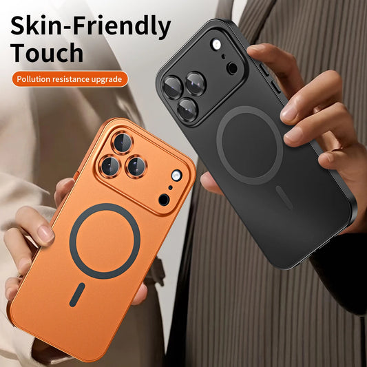 Fashion Aluminum Metal Magnetic Case For iPhone16 17 Pro Max 15Pro Magsafe Wireless Charging Glass Lens Backboard Cover