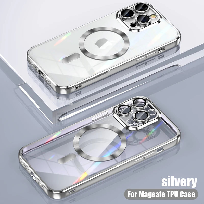 Lightweight Soft TPU Plating Case for iPhone 17 pro max 17 Air 16 15 14 13 12 11 Pro Max Plus Maga safe Magnetic Lens Protect Clear Cover