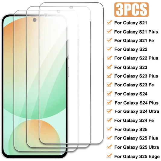 3PCS Full Coverage Tempered Glass for Samsung Galaxy S20 FE S21 S22 S23 S24 S25 Plus Ultra | Edge-to-Edge Screen Protector
