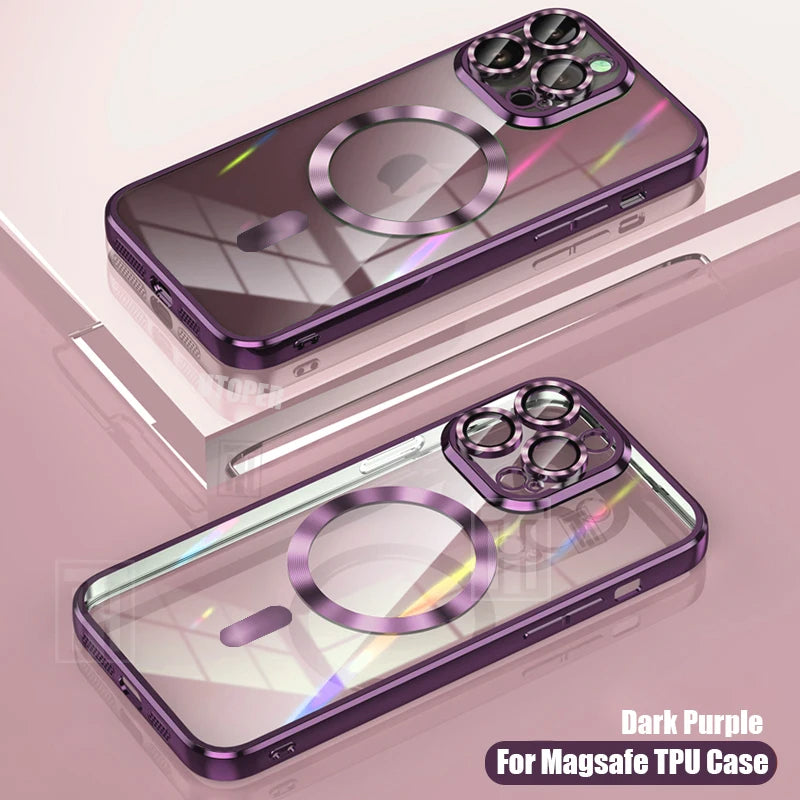 Lightweight Soft TPU Plating Case for iPhone 17 pro max 17 Air 16 15 14 13 12 11 Pro Max Plus Maga safe Magnetic Lens Protect Clear Cover