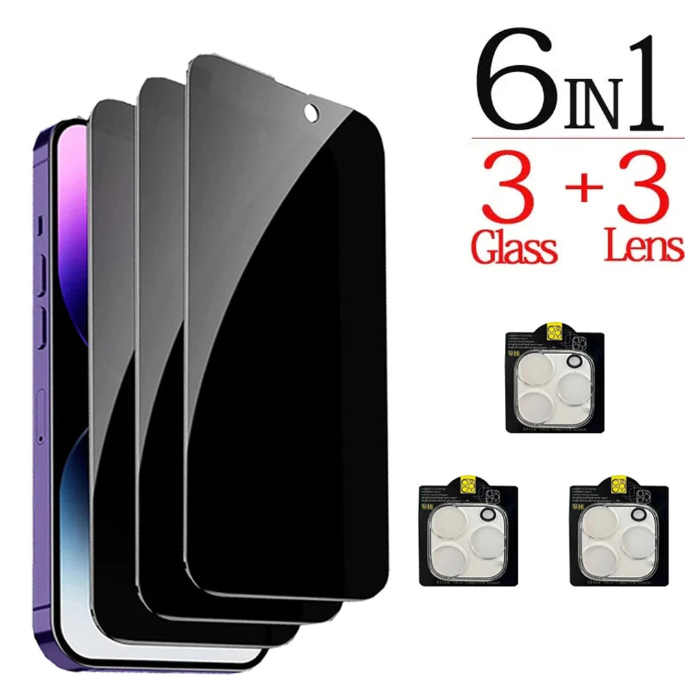 1–4pcs Anti-Spy Privacy Glass – Screen & Camera Protector for iPhone 11–17 Pro Max