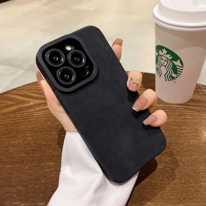 Fashion Matte Leather Silicone Case For iPhone 14 Plus 12 13 11 16 15 Pro Max Lens Protection Shockproof Cover