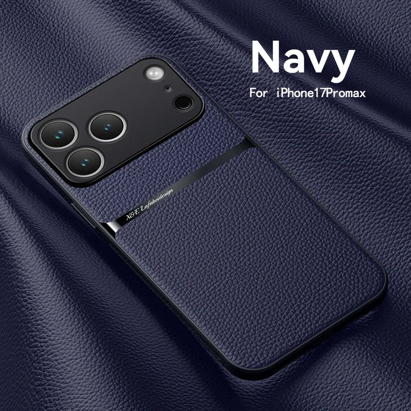 Magnetic Leather Phone Case For iPhone 17 16 13 12 11 Pro Max Cases For iPhone 17 Air 15 14 Pro Max 16 Plus Lens Protector Cover