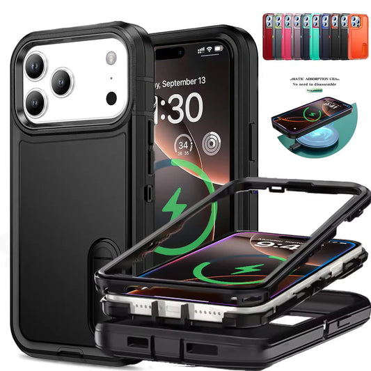 3IN1 Hybrid Military Anti-Shock Strong Case For iPhone 17 16 Pro Max 15 Plus 16E 17 Air PC Hard Holder Phone Cover