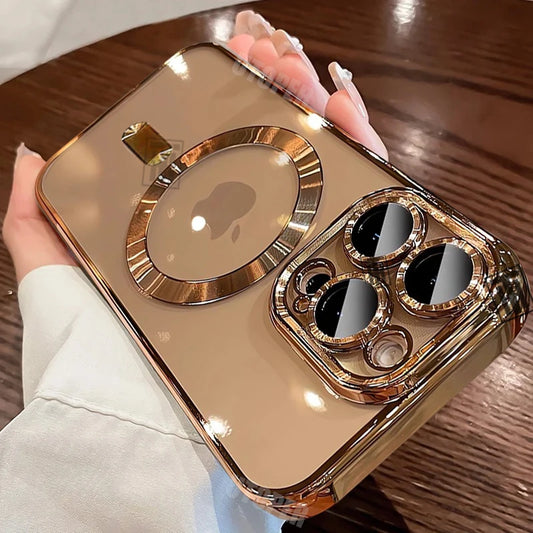 Official Desert Gold Phone Case For iPhone 17 Air 16 15 Pro Max Plus Clear Magsafe Magnetic Lens Protect Soft Cover