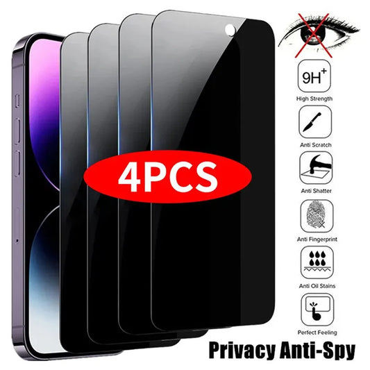 4pcs Privacy Screen Protector – Anti-Spy Tempered Glass for iPhone 11–16 Pro / Mini