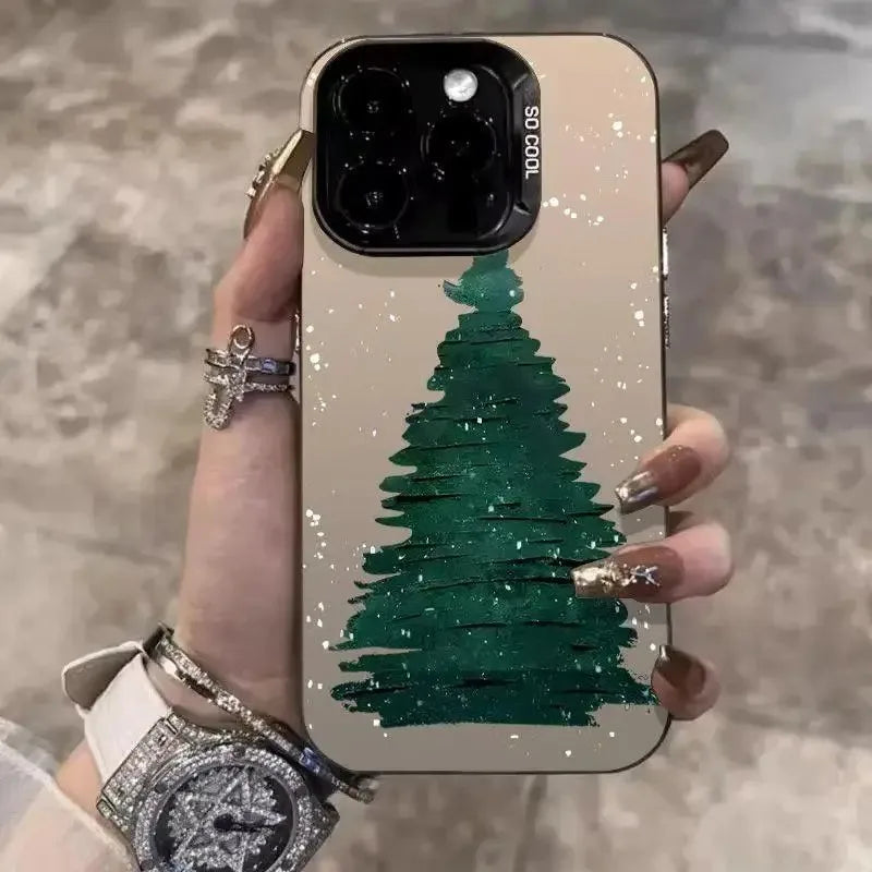 Christmas Tree Aesthetic Laser Phone Case for iPhone 11–16 Series | Decorative Holiday Back Cover
