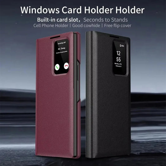 Minimalist Leather Wallet Card Holder Case for Samsung Galaxy S22 S23 S24 S25 Plus Ultra | Smart Clear View Flip Cover