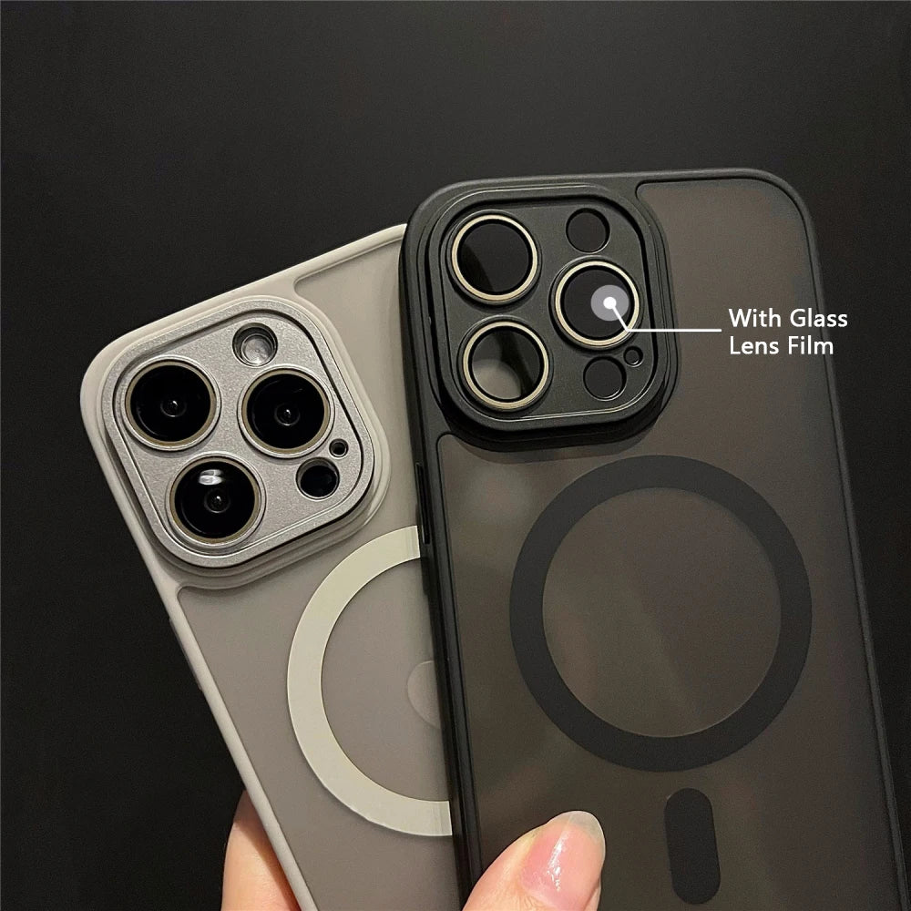 Luxury Matte Armor For Magsafe Magnetic Wireless Charging Case For iPhone 11 12 13 14 15 16 Pro Max Plus Shockproof Cover