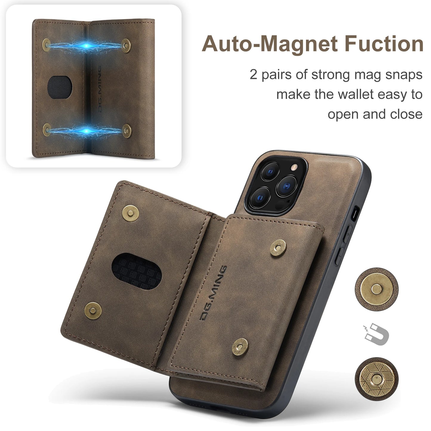 2 In 1 Detachable Magnetic Leather Case for IPhone 16 17 Pro Max 15 Wallet Cover Cards Holder Pocket