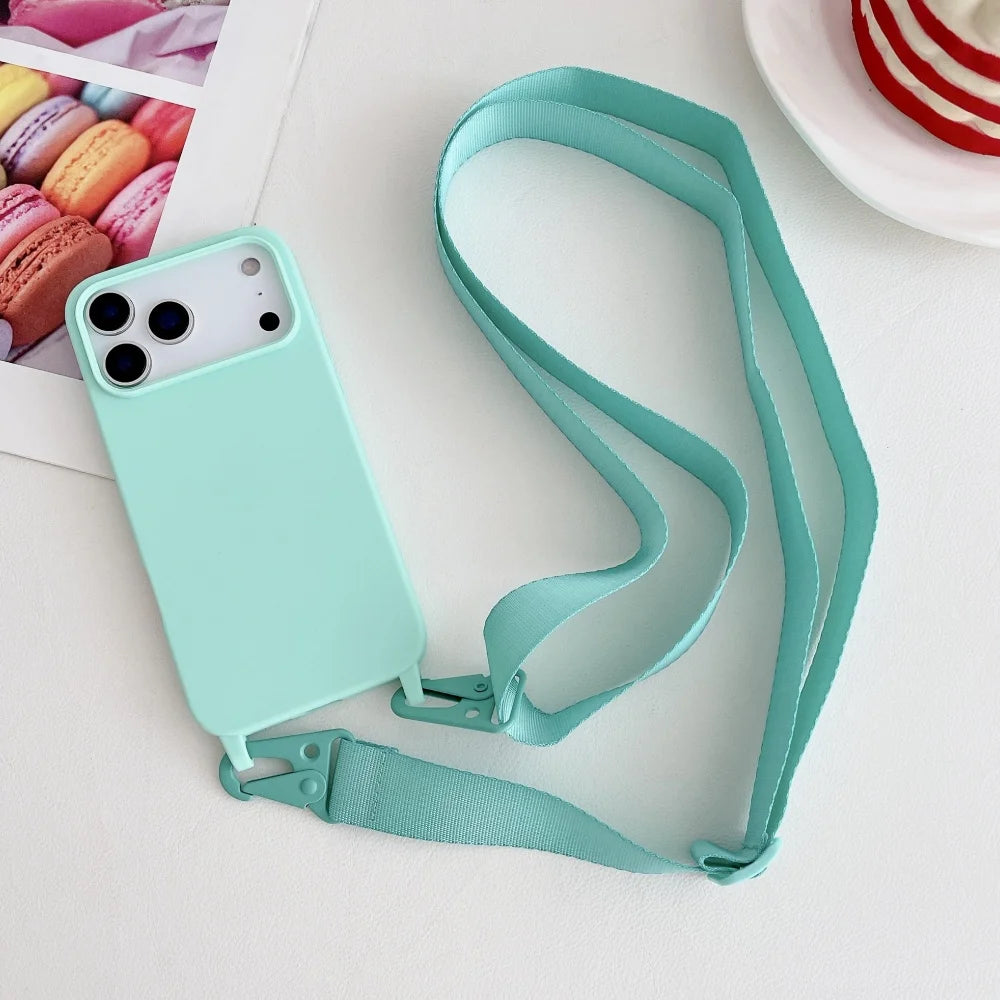 Crossbody Necklace Strap Lanyard Matte Silicone Case For iPhone 14 Pro Max 11 12 13 Plus SE Shockproof Cover