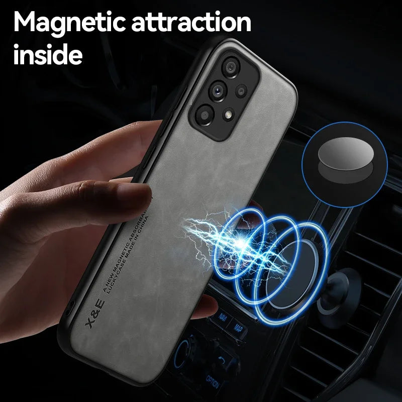 Magnetic Leather Case For Samsung Galaxy S25 S24 S23 S22 Ultra S21 S20 FE Plus Cover Support Car Mount