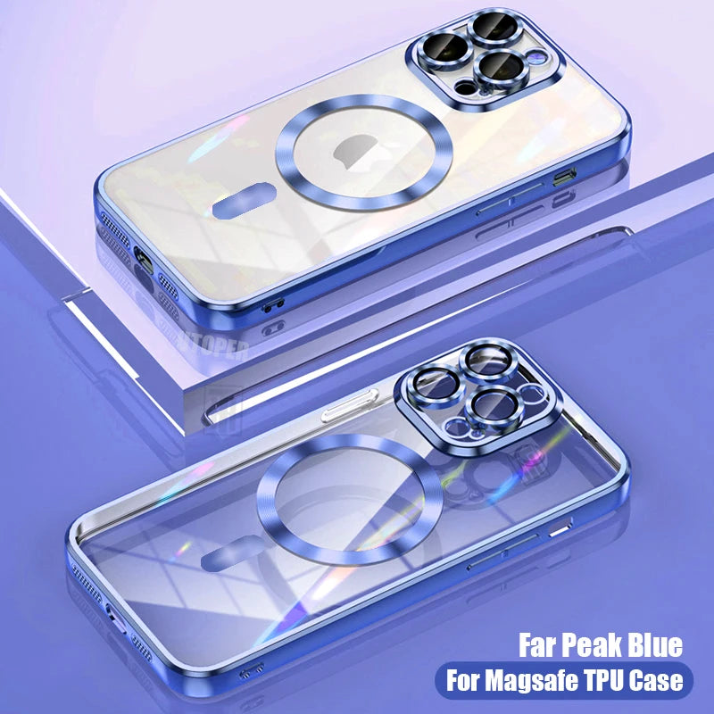 Lightweight Soft TPU Plating Case for iPhone 17 pro max 17 Air 16 15 14 13 12 11 Pro Max Plus Maga safe Magnetic Lens Protect Clear Cover