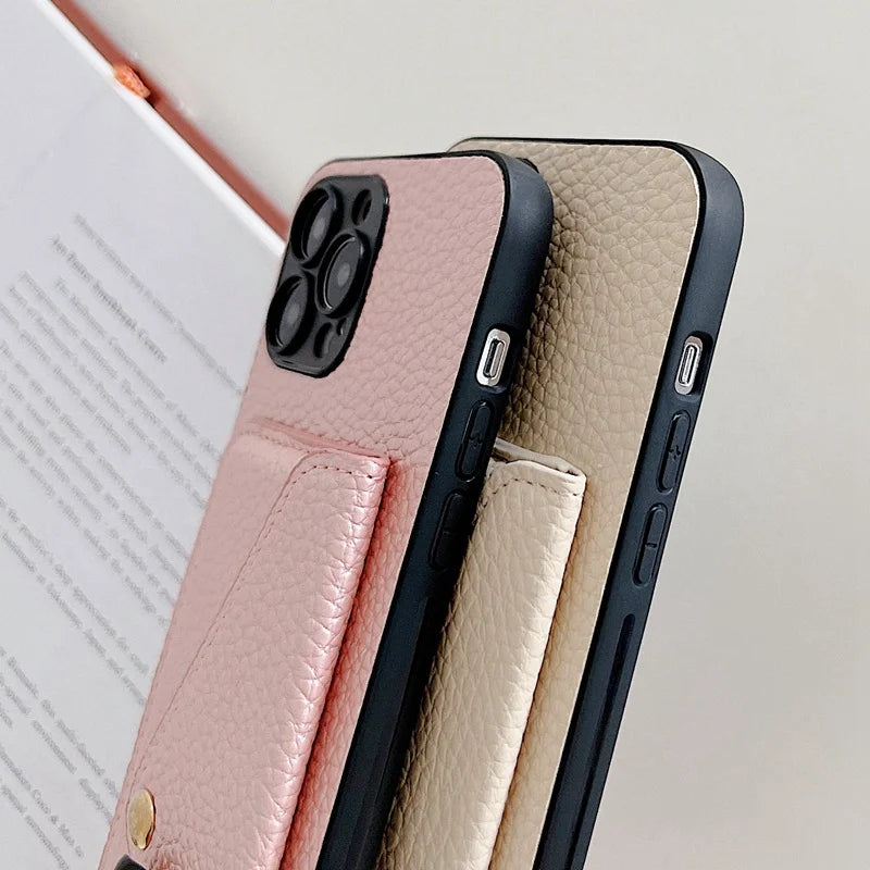 Luxury Crossbody strap lanyard wallet leather case for iPhone 16 17 16pro 15 pro card holder phone cover