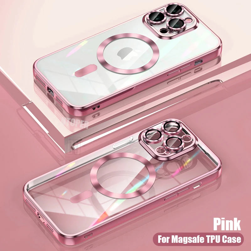 Lightweight Soft TPU Plating Case for iPhone 17 pro max 17 Air 16 15 14 13 12 11 Pro Max Plus Maga safe Magnetic Lens Protect Clear Cover