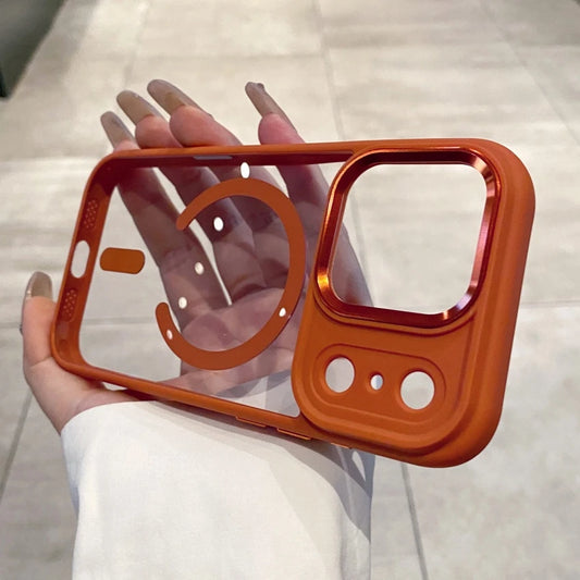 Transparent for Magsafe Armor Case for iPhone 17 16 15 14 Pro Max Plus 17 Air Magnetic Acrylic Metal Lens Shockproof Cover