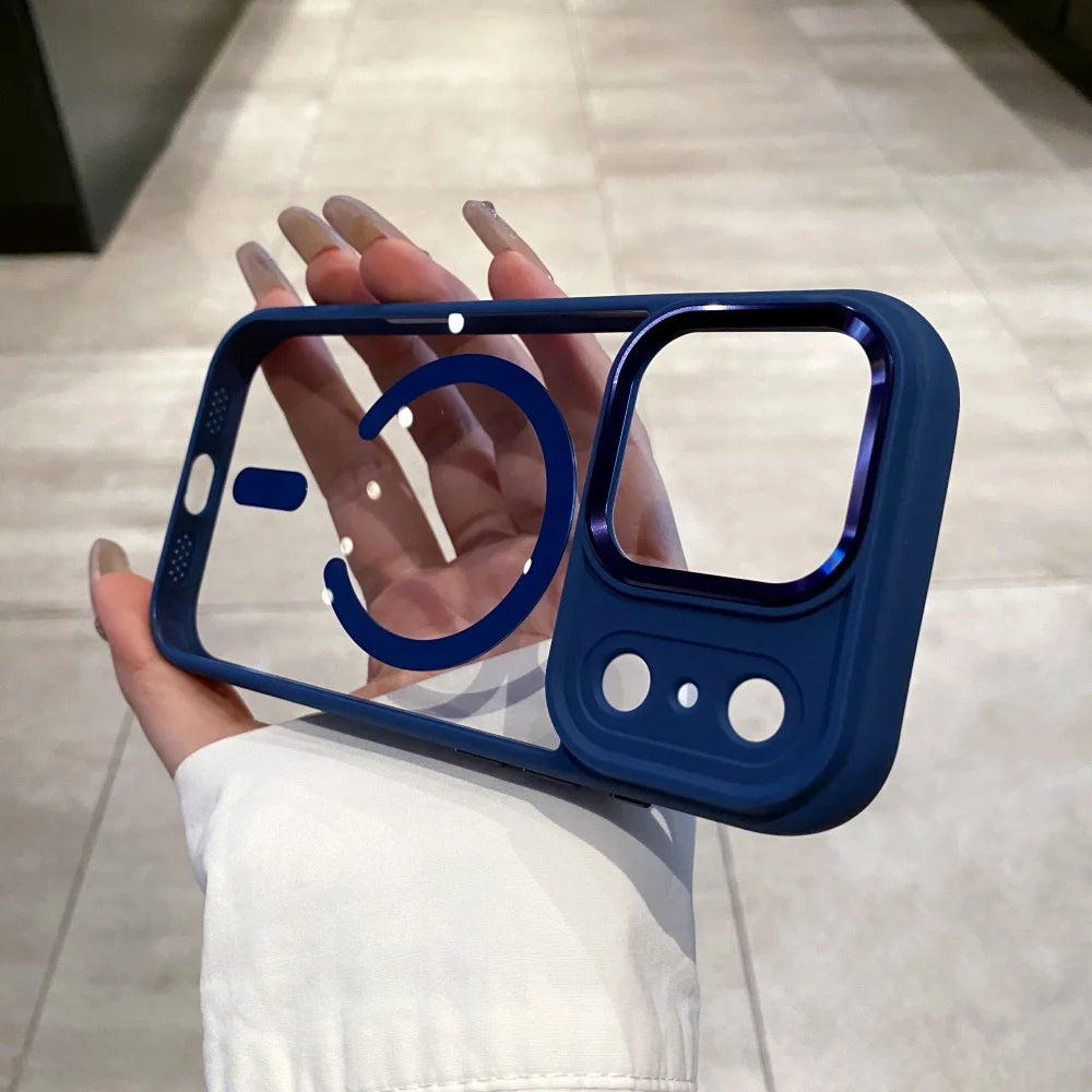 Transparent for Magsafe Armor Case for iPhone 17 16 15 14 Pro Max Plus 17 Air Magnetic Acrylic Metal Lens Shockproof Cover