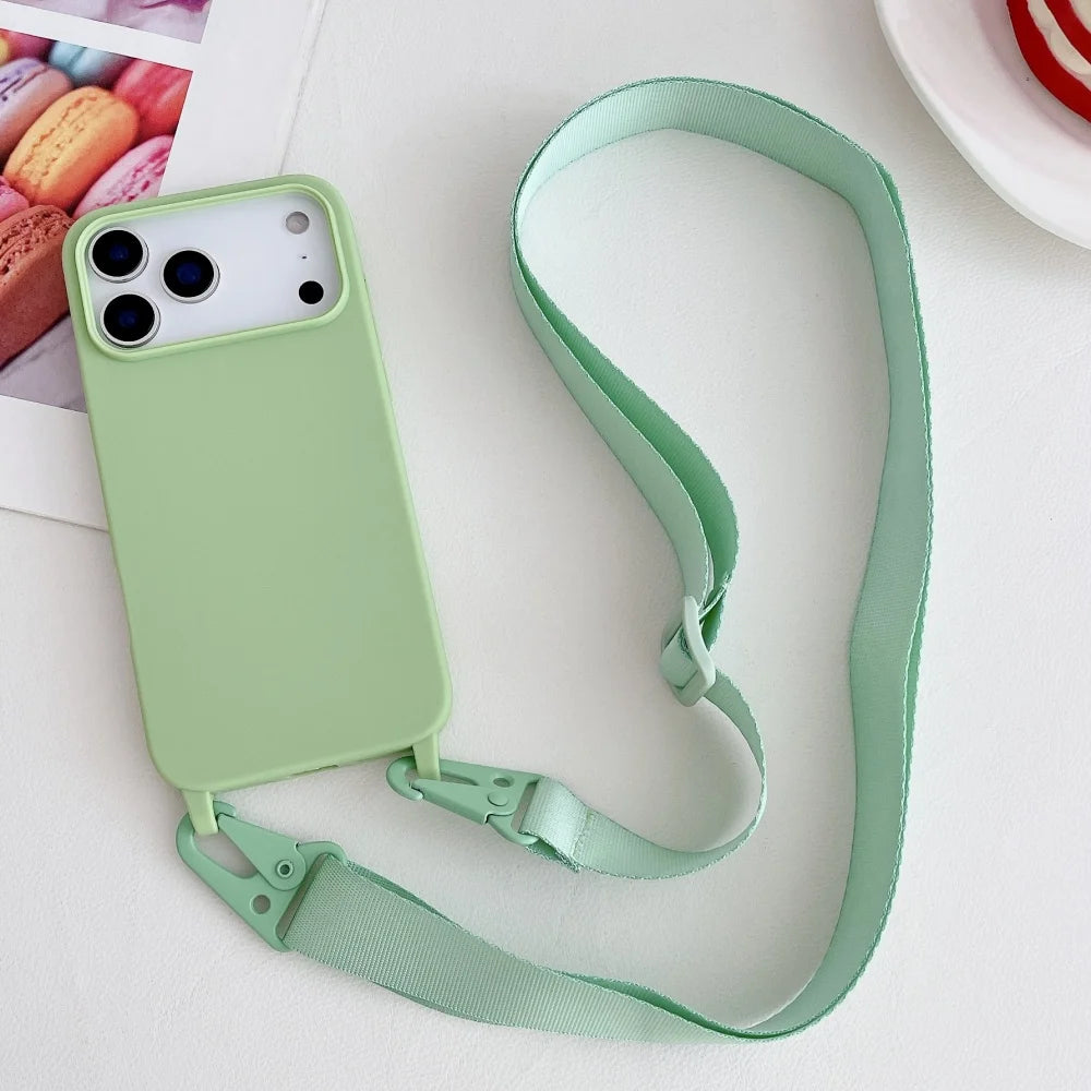 Crossbody Necklace Strap Lanyard Matte Silicone Case For iPhone 14 Pro Max 11 12 13 Plus SE Shockproof Cover