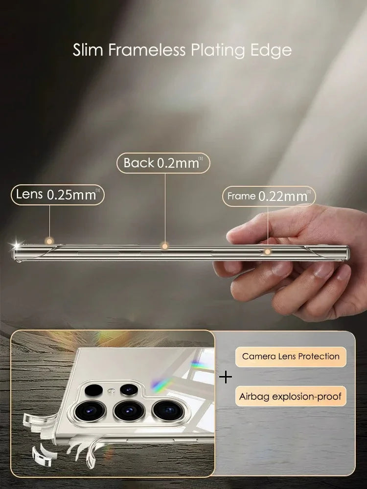 Luxury Plating Frameless Case For Samsung Galaxy S25 S24 Ultra S23 S22 Thin Transparent Camera Lens Protection Shockproof Cover