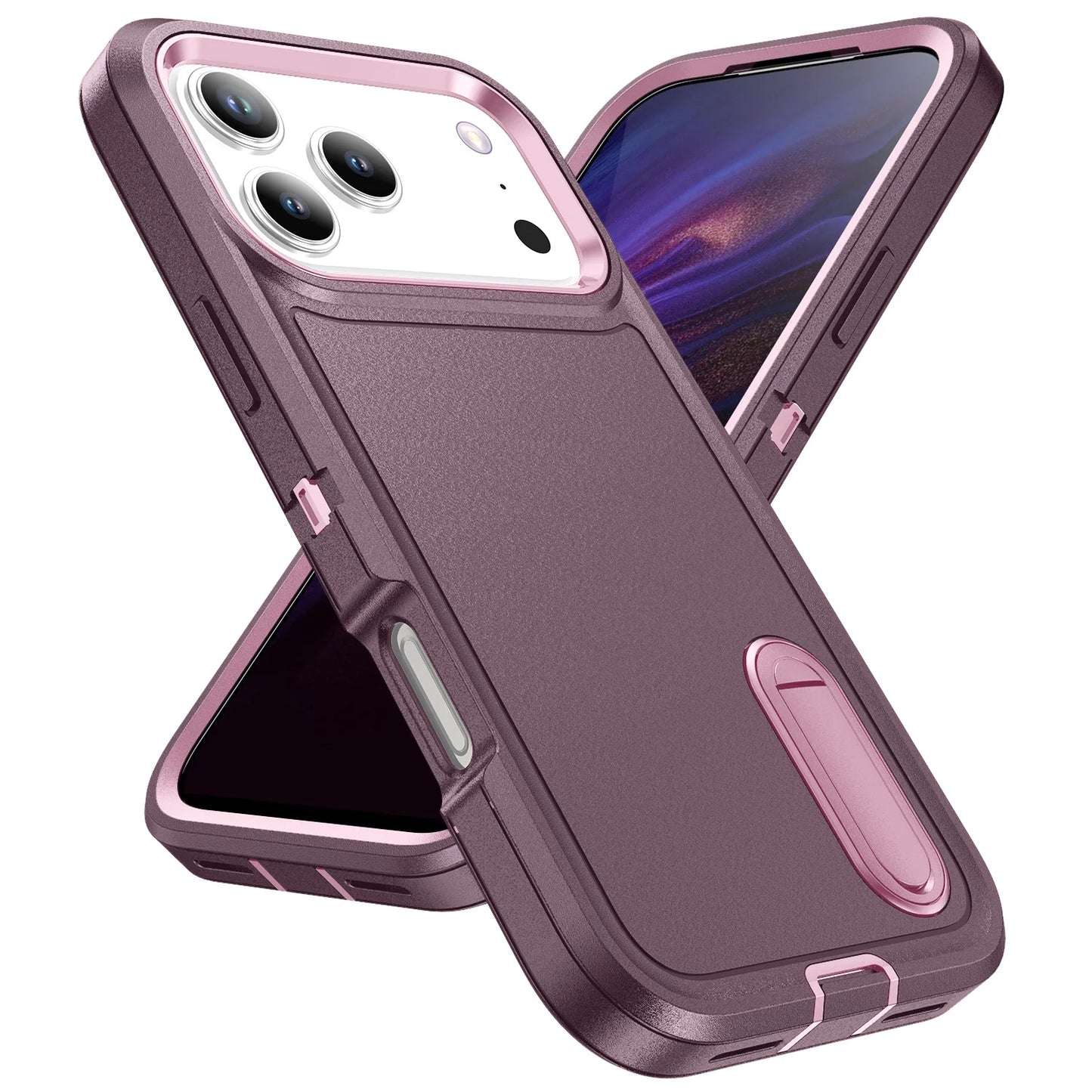3IN1 Hybrid Military Anti-Shock Strong Case For iPhone11 12 13 Pro Max 14 Plus PC Hard Holder Phone Cover